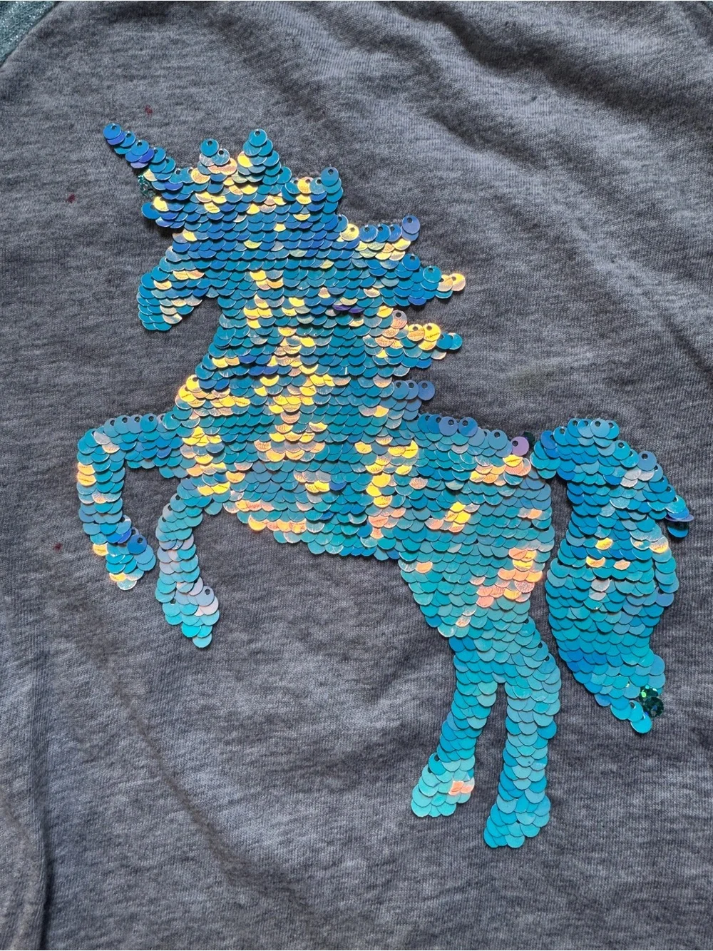 Justice Gray Sweater with Teal Sequin Unicorn